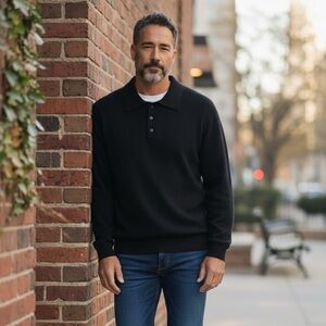 Daniel Bishop 100% 2-Ply Cashmere Black Polo Sweater Mens XL Soft Luxury Knit